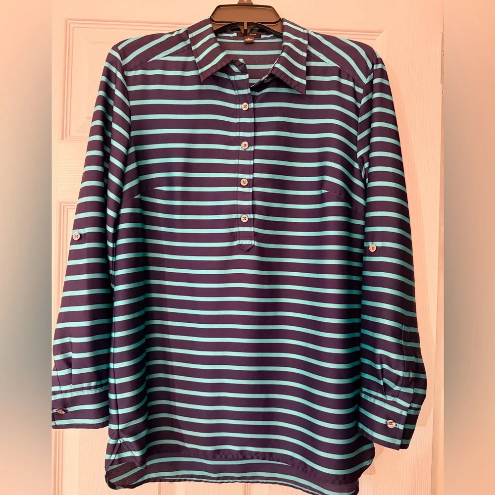 Ann Taylor Blouse Top Long Sleeve blue size 6 - Picture 4 of 12